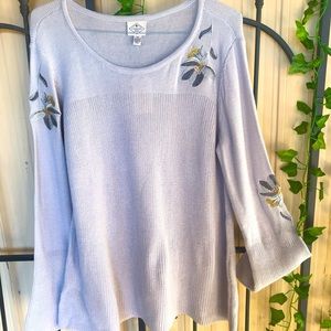 St Johns Bay Knit Sweater XXL Gray Embroidered New